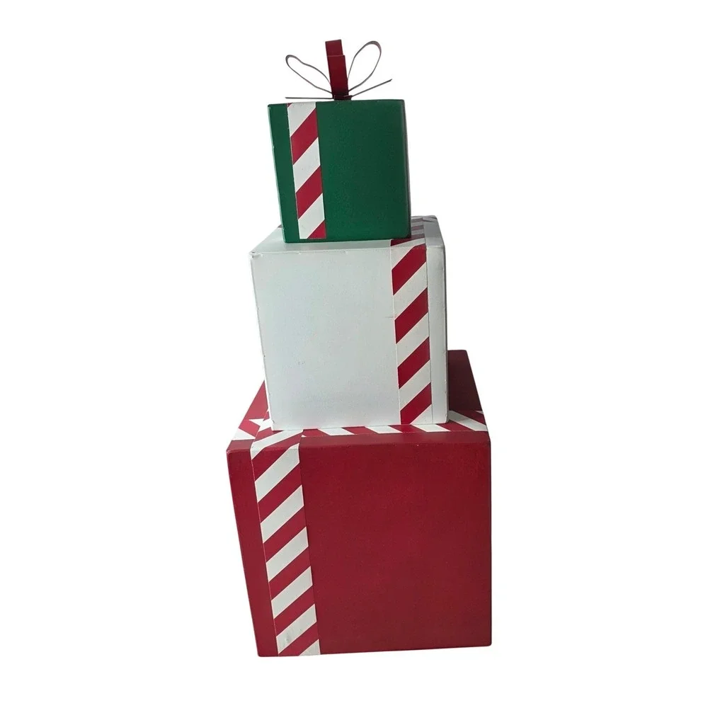 Rae Dunn Christmas Peace Love Joy Stacked Gift Box Metal Decor Holiday Large